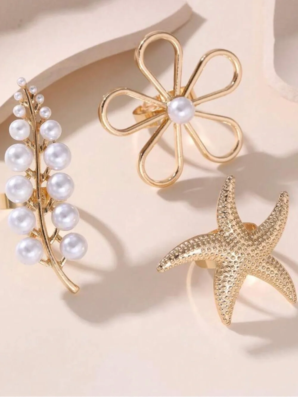 Golden Pearl Floral Ring